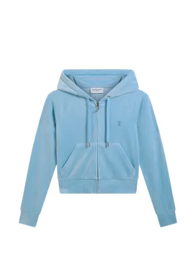 Juicy Couture Diamanté Velour Zip-up Hoodie In Blue