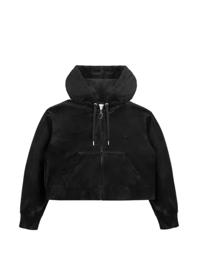 Juicy Couture Diamanté-embellished Cropped Hoodie In Black