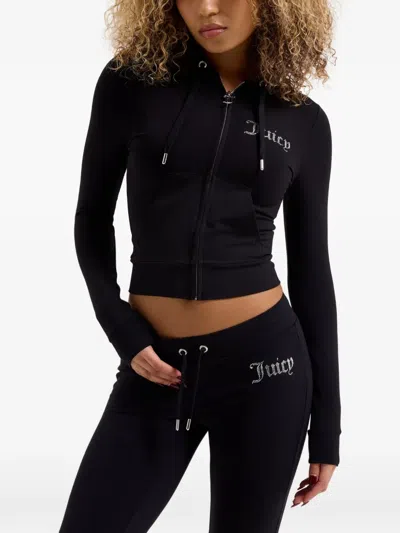 Juicy Couture Diamanté-embellished Logo Hoodie In Black