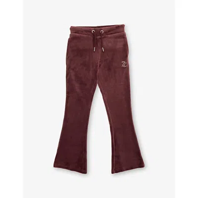 Juicy Couture Kids' Diamanté-logo Bootcut Velour Jogging Bottoms 7-15 Years Plum Fudg In Brown