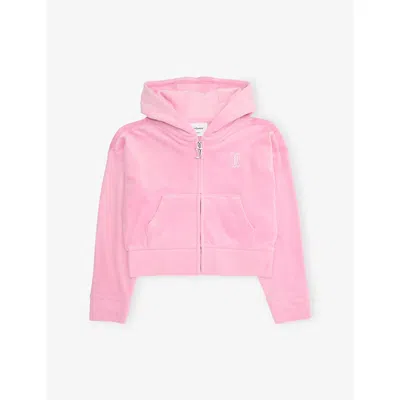 Juicy Couture Kids' Diamanté-logo Cropped Velour Hoody 7-13 Years Pinky Lilac Chiffon