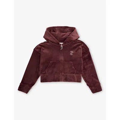 Juicy Couture Kids' Diamanté-logo Cropped Velour Hoody 7-15 Years Plum Fudg In Brown