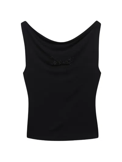 Juicy Couture Diamanté-logo Draped Top In Black