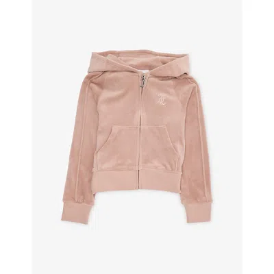 Juicy Couture Kids' Diamanté-logo Zip-up Velour Hoody 7-15 Years Bark In Brown