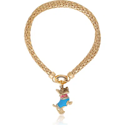 Juicy Couture Double Chain Bracelet With Blue Dog Charm In Gold