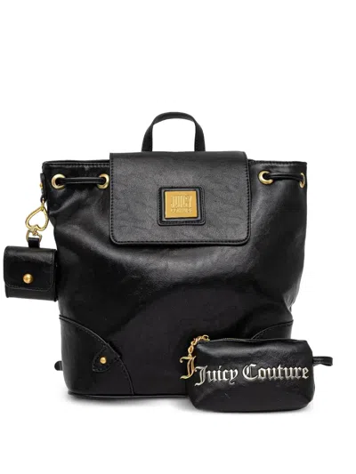 Juicy Couture Drawstring Flap Backpack In Black