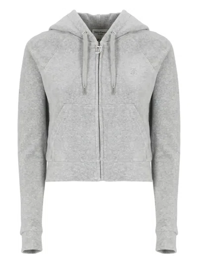 Juicy Couture Drawstring-hood Zip-front Hoodie In Gray