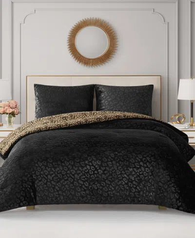 Juicy Couture Embossed Leopard Reverse To Royal Leopard 3-pc. Comforter Set, Full/queen In Brown