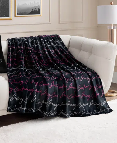 Juicy Couture Embossed Plush Oversized Throw, 60" X 70" In Black