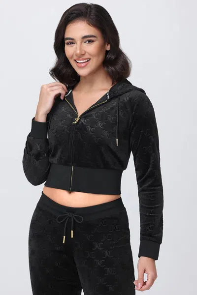 Juicy Couture Embossed Velour Corset Hoodie In Black