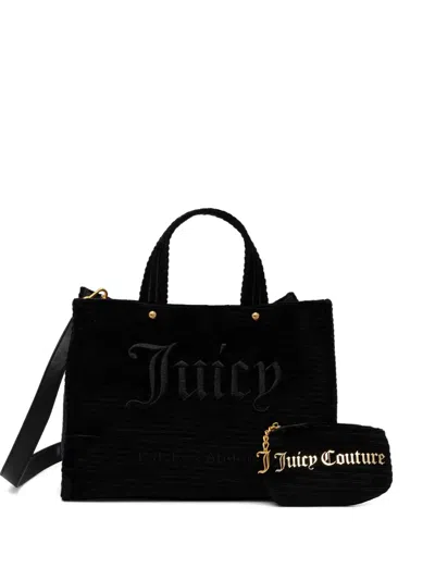 Juicy Couture Embroidered Corduroy Tote Bag In Black
