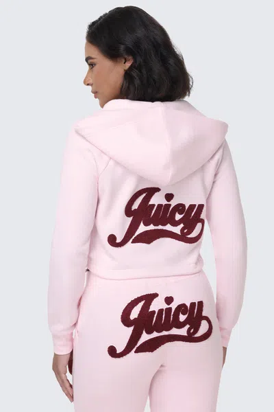 Juicy Couture Embroidered Knit Cropped Hoodie In Neutral