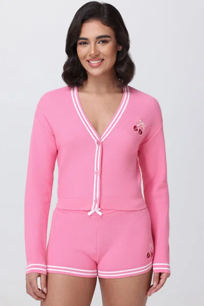 Juicy Couture Embroidered Tipped Sweater Cardigan In Pink