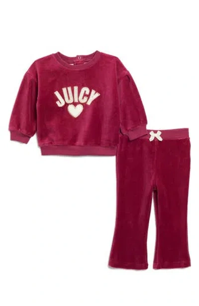 Juicy Couture Baby Girl's 2-piece Logo Velour Sweatshirt & Pant Set In Burgundy