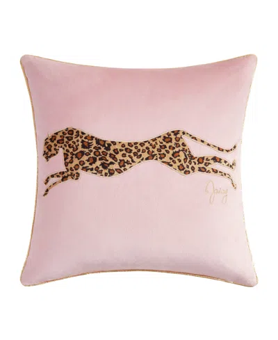 Juicy Couture Embroidered Velvet Cheetah Decorative Pillow, 18" X 18" In Pink