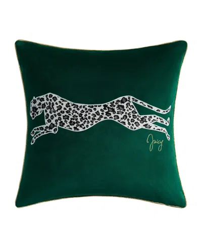 Juicy Couture Embroidered Velvet Cheetah Decorative Pillow, 18" X 18" In Green