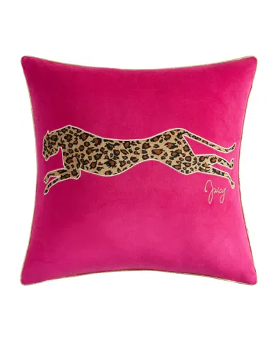 Juicy Couture Embroidered Velvet Cheetah Decorative Pillow, 18" X 18" In Pink