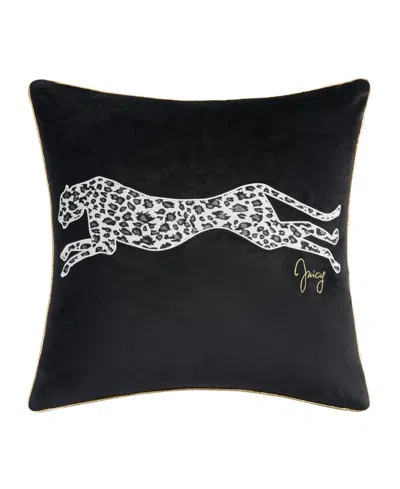 Juicy Couture Embroidered Velvet Cheetah Decorative Pillow, 18" X 18" In Black
