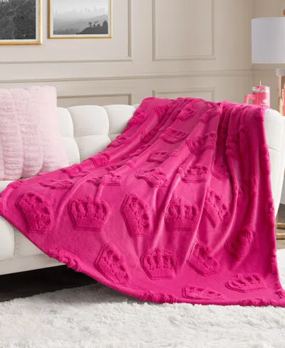 Juicy Couture Faux Fur Throw, 50"x70" In Pink