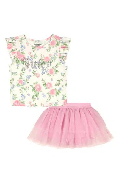 Juicy Couture Kids'  Floral Ruffle Bodysuit & Tutu Skort Set In Multi