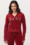 Juicy Couture Front Mixed Crystals Velour Hoodie In Red