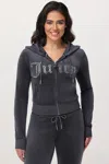 Juicy Couture Front Mixed Crystals Velour Hoodie In Black