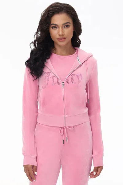 Juicy Couture Front Ombre Big Bling Velour Hoodie In Pink