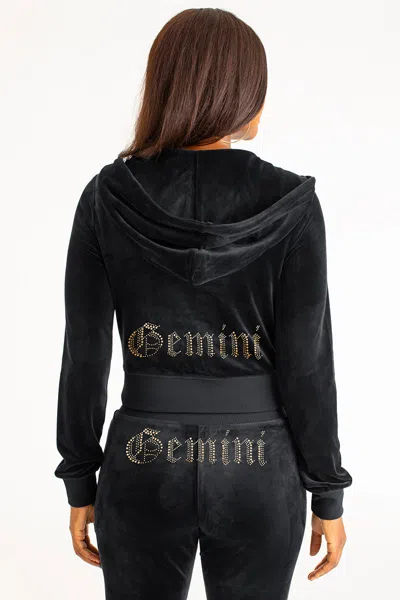 Juicy Couture Gemini Customizable Big Bling Velour Hoodie In Black