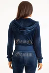 Juicy Couture Gemini Customizable Big Bling Velour Hoodie In Blue