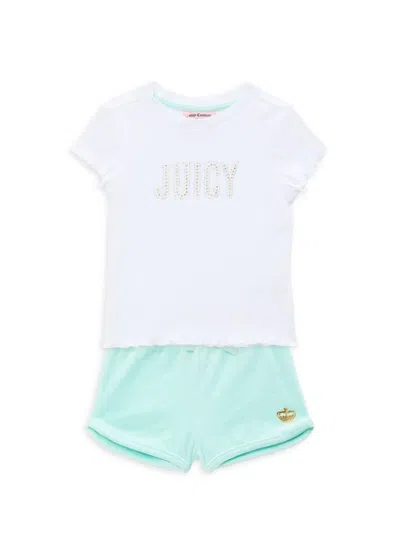Juicy Couture Kids' Girl's 2-piece Logo Tee & Shorts Set In White