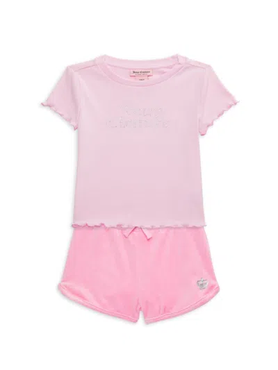 Juicy Couture Kids' Girl's 2-piece Top & Shorts Set In Pink Multi