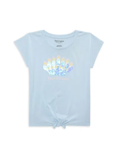 Juicy Couture Kids' Girl's Crown Graphic Tie Waist Tee In Sky Blue