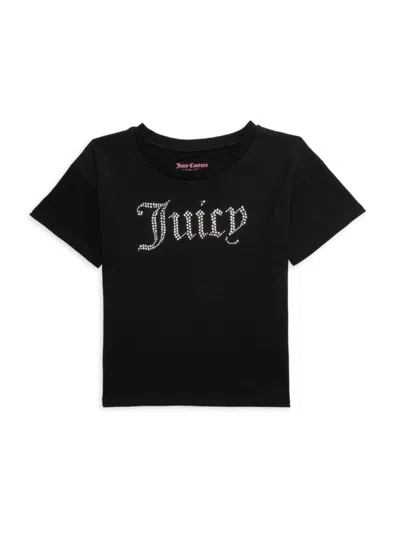 Juicy Couture Kids' Girl's Embellished Logo T-shirt In Black