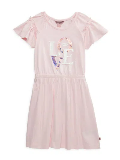Juicy Couture Kids' Girl's Embellished Ruffle Fit & Flare Dress In Barely Pink