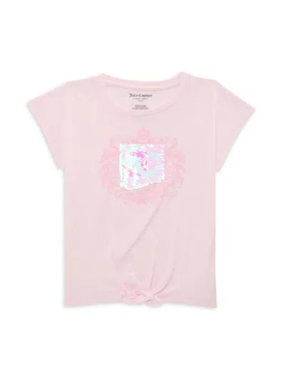 Juicy Couture Kids' Girl's Front Tie Logo Tee In Barely Pink