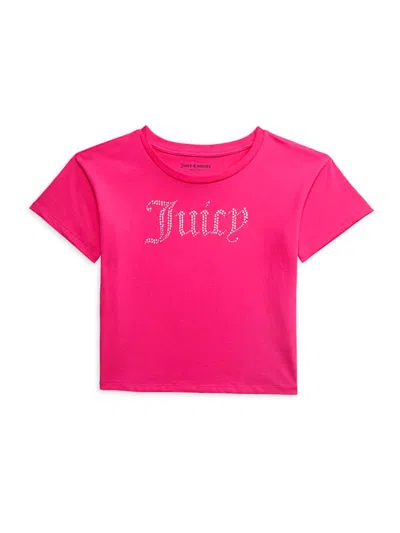 Juicy Couture Kids' Girl's Logo Rhinestone Tee In Fuchsia