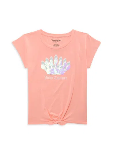 Juicy Couture Kids' Girl's Reversible Sequin Crown Logo Tee In Peach