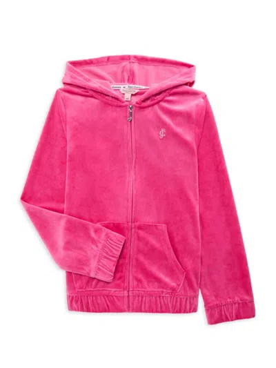 Juicy Couture Kids' Girl's Velour Zip Hoodie In Pink