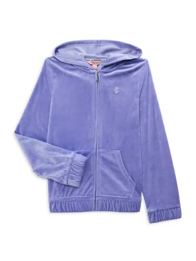 Juicy Couture Kids' Girl's Velour Zip Hoodie In Purple