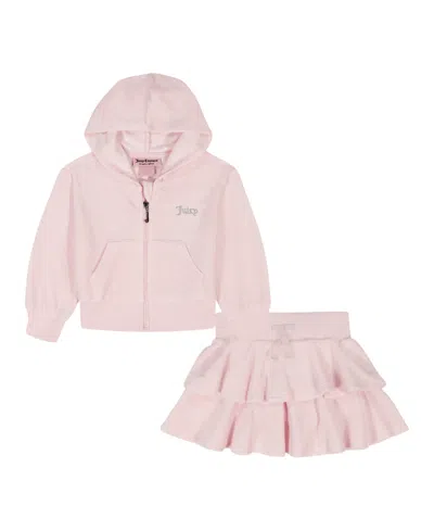 Juicy Couture Kids' Girls 4-6x 2-piece Velour Full Zip Hoodie And Skirt Set In Neutral