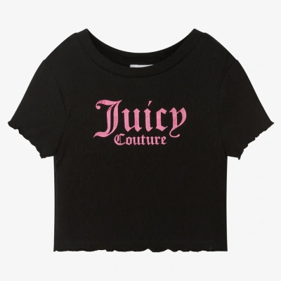 Juicy Couture Kids' Girls Black Cotton Logo T-shirt
