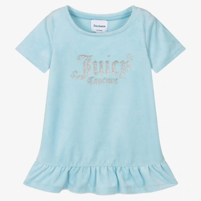 Juicy Couture Babies' Girls Blue Velour Logo Dress