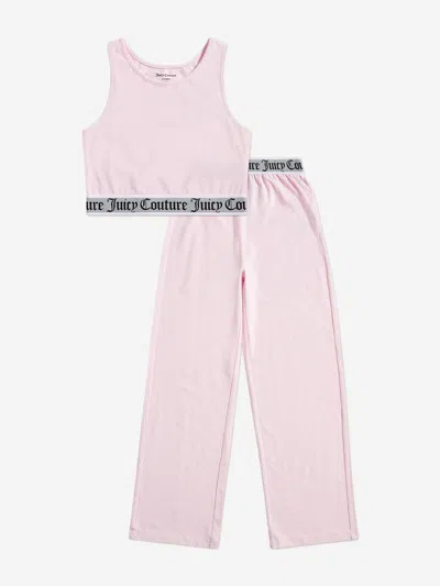 Juicy Couture Kids' Girls Crop Vest And Wide Leg Pyjama Set In Pink