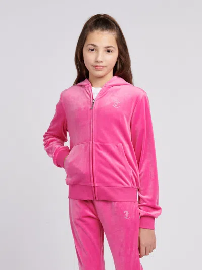 Juicy Couture Kids'  Girls Diamante Logo Zip Up Top In Pink