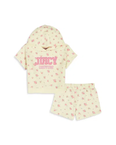 Juicy Couture Girls' French Terry Hooded 2 Piece Shorts Set - Little Kid In Yellow