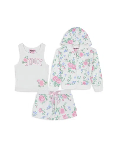 Juicy Couture Girls' French Terry Zip Hoodie, Tank Top & Shorts Set - Little Kid In White