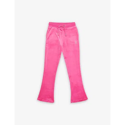 Juicy Couture Kids' Diamanté-text Bootcut-leg Velour Jogging Bottoms 7-16 Y In Fuchsia Purple