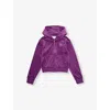 Juicy Couture Fuchsia Purple Diamanté-text Zip-front Velour Hoody 7 In Fuchsia Purple