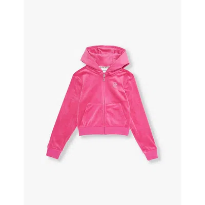 Juicy Couture Kids' Gloxinia Diamanté-text Zip-front Velour Hoody 7-16 Y