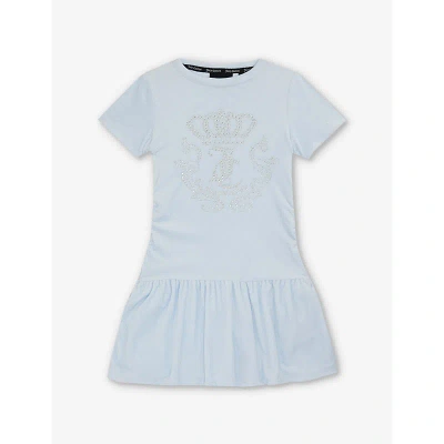 Juicy Couture Girls Heather Kids Diamante Crown-embellished Stretch-velour Dress 7-15 Years
